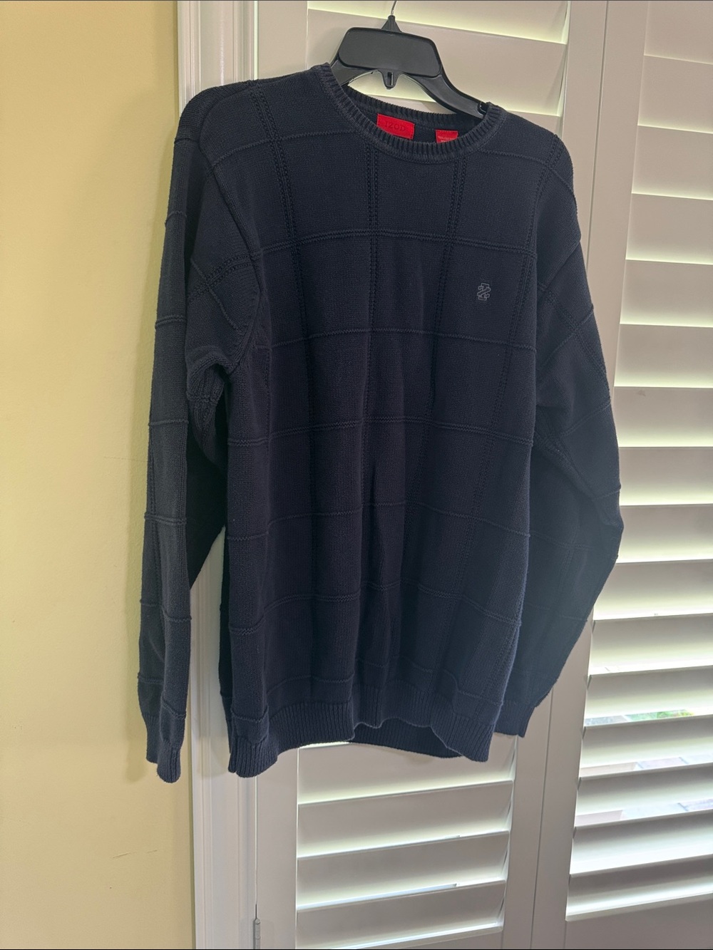 Izod Men's Navy Crewneck Sweater - Textured Grid Knit